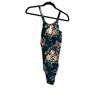 Cupshe Green Pink Floral Criss Cross Back One Piece Swimsuit Womens Size M